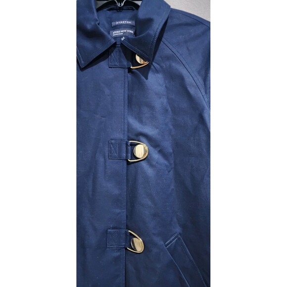 Jones New York Signature Swing Coat Womens S Navy Blue Stretch Pockets Snap EUC - Picture 6 of 15